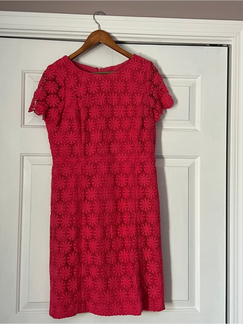 Talbots Bright Pink Crochet Lace Midi Dress